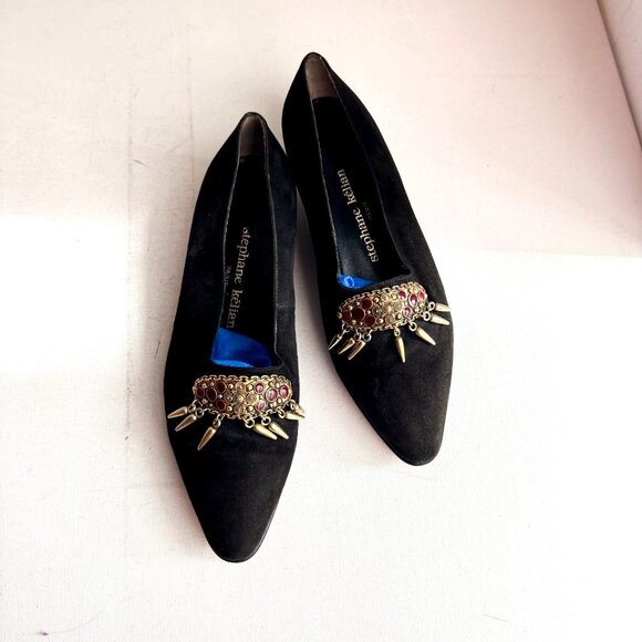 Stephane Kelian Paris Black Suede Embellished Loafers 8 V&A MUSEUM Collection - Picture 7 of 13
